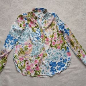 Joie Anthropologie floral popover shirt collared long sleeves
